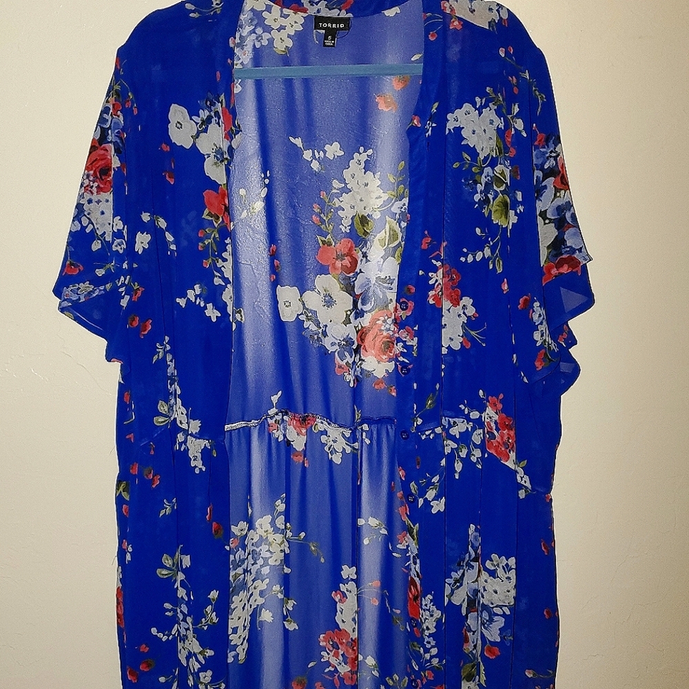 Royal blue sheer kimono